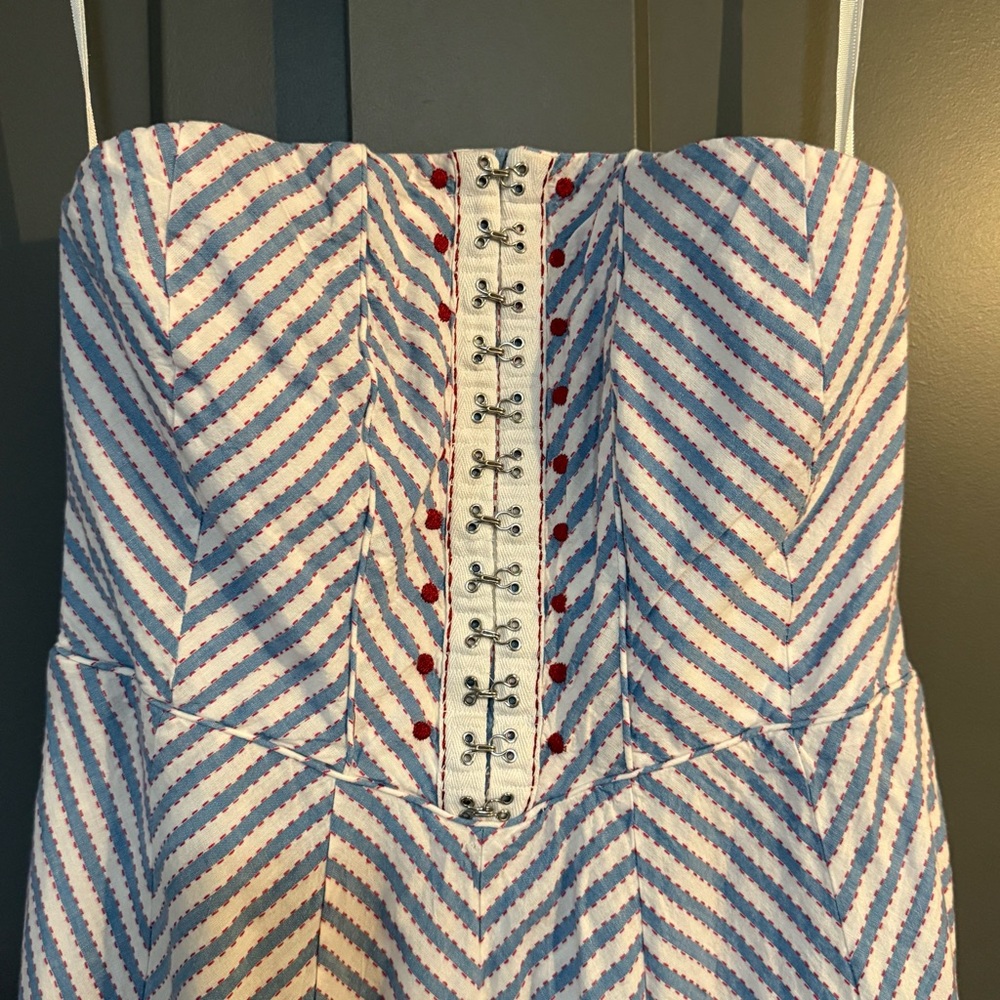 Anthropologie Maeve Strapless Midi Dress Blue White Stripes NEW - Picture 5 of 7